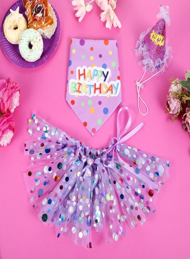 Quilax 3Pcs Dog Birthday Hat with Bandana Dress Girl Set, Cute Dog Tutu Skirt Outfit, Puppy Birthday Party Supplies for Small Medium Large Dogs Decorations(Purple) - Image 4
